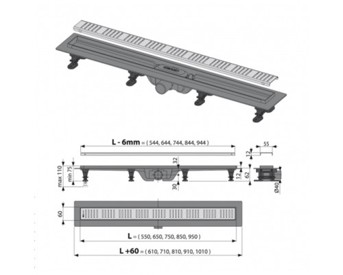 Водовідвідний жолоб AlcaPlast APZ10-750